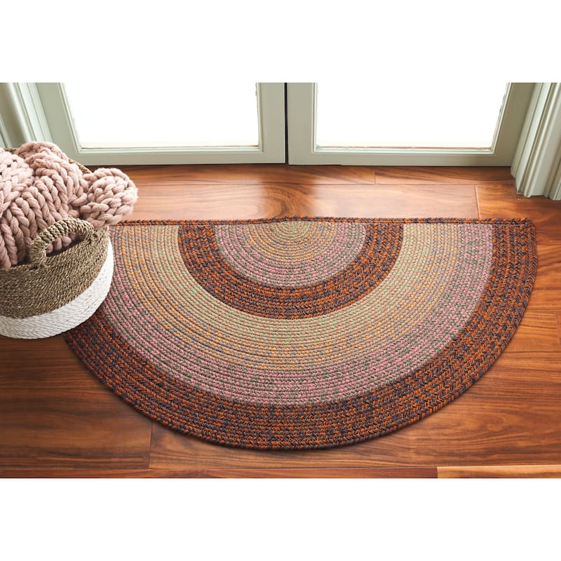 SAFAVIEH Handmade Braided Rosete Indoor/Outdoor Machine Washable Rug - 2' x 4' Half-Moon - Dark Brown/Light Green