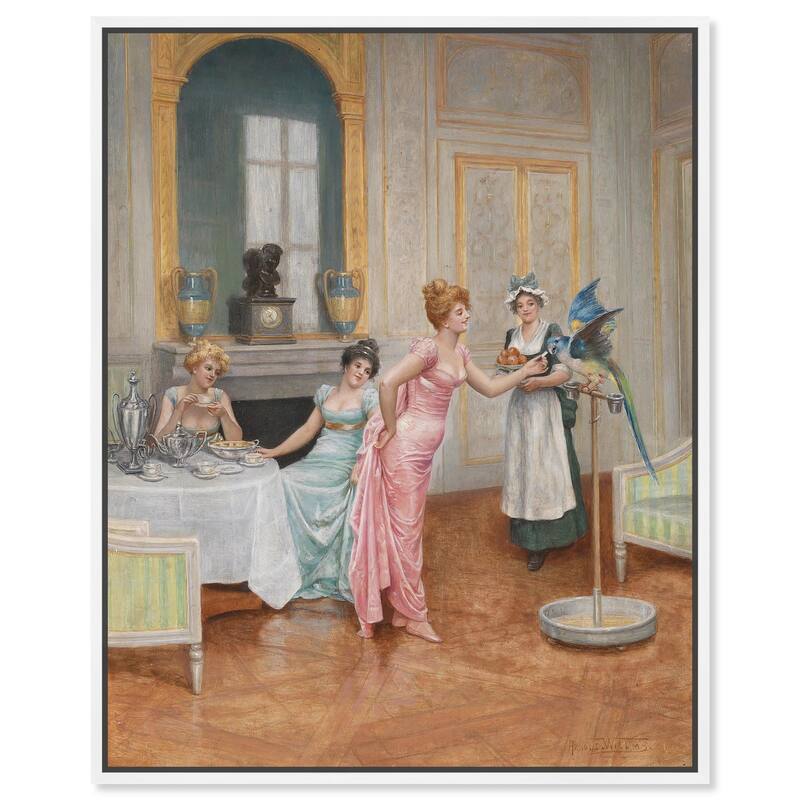 The Parrot and the Tea Party Canvas by Art Remedy - White - 36" x 45"