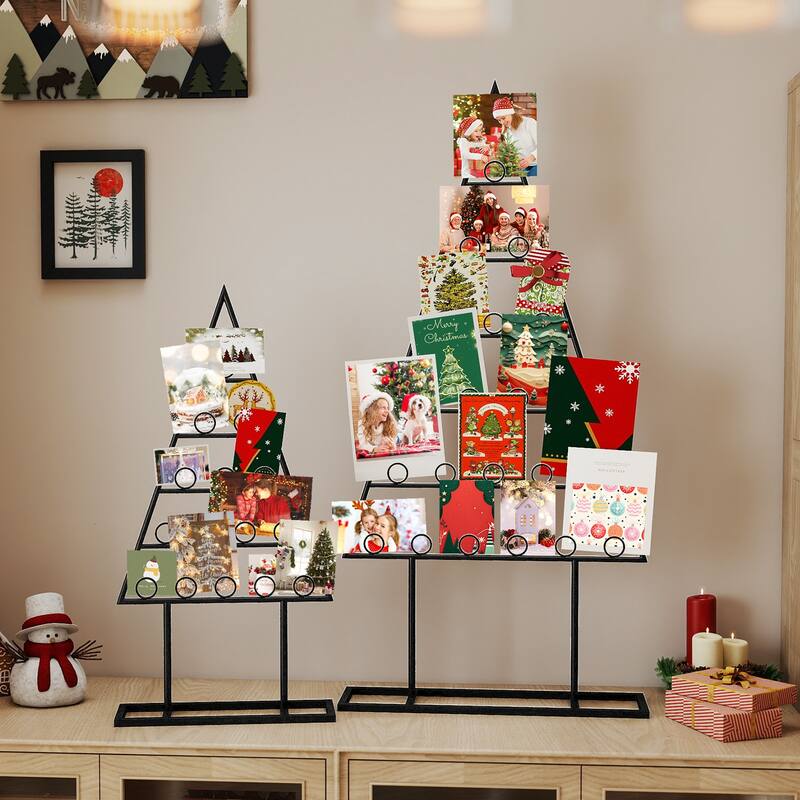 Costway 2 Pack Christmas Tree Card Holder with 36 Round Clips Metal - as pic shows - See Details