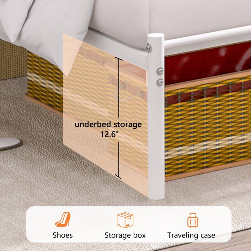14 Inch Queen Size Metal Bed Frame with Headboard, Iron-Art Platform Bed No Box Spring Needed/Mattress Foundation for Storage