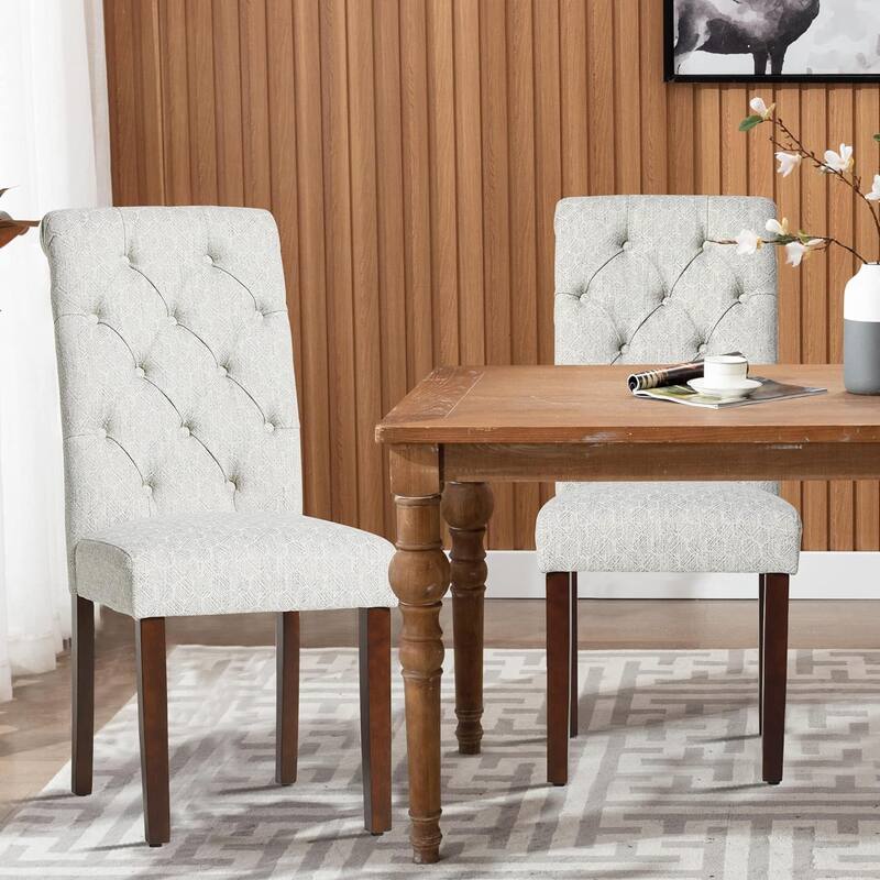 Tufted Parsons Upholstered Dining Side Chairs with Solid Wood Legs and Padded Seat