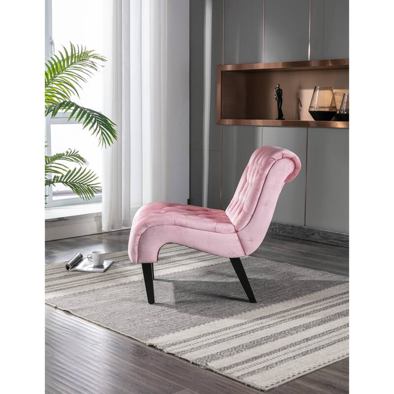 Pink 22.83" Buttons Tufted Accent Chair with Wooden Legs