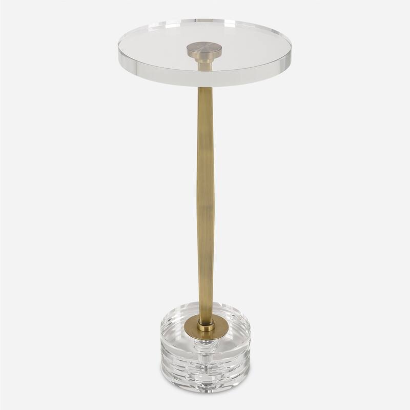 Crystal Top Drink Table with Ribbed Base - 23.75" - Clear and Gold