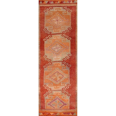 Orange Oushak Turkish Vintage Runner Rug Handmade Wool Carpet - 3'1"x 10'11"