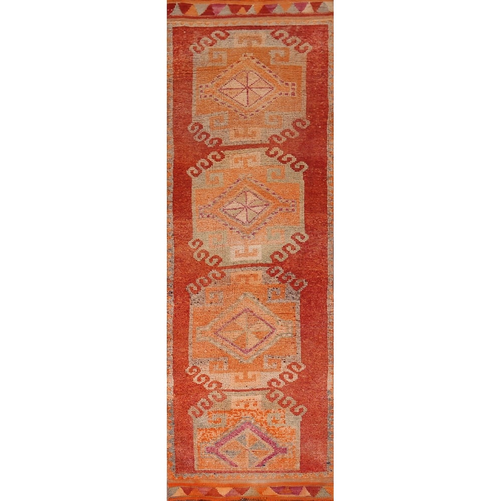 Orange Oushak Turkish Vintage Runner Rug Handmade Wool Carpet - 3'1"x 10'11"