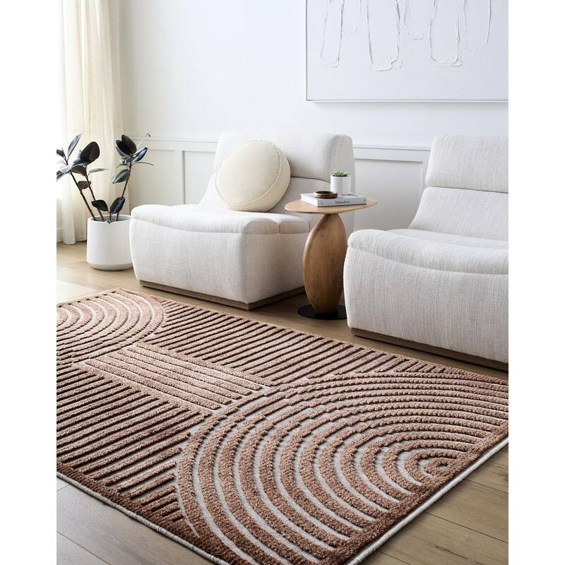 Livabliss Remi Mod Stripe Machine Washable Area Rug - 3'3" x 5' - Beige, Olive