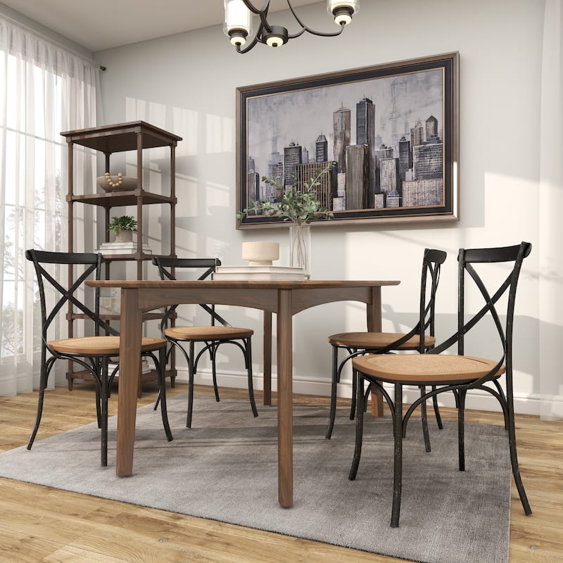 Metal Dining Chair with Brown Rattan Seat with or without Curved Details - Set of 2 Black or White - Roche River Decor