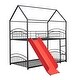 preview thumbnail 9 of 14, Black+Red Twin over Twin Metal Bunk Bed with Slide, Roof, and Ladder
