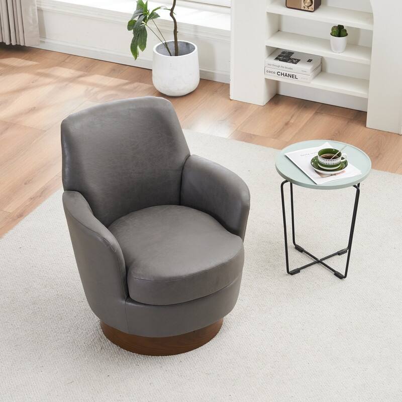 Comfy PU leather Swivel Barrel Chair with Gold Stainless Steel Base