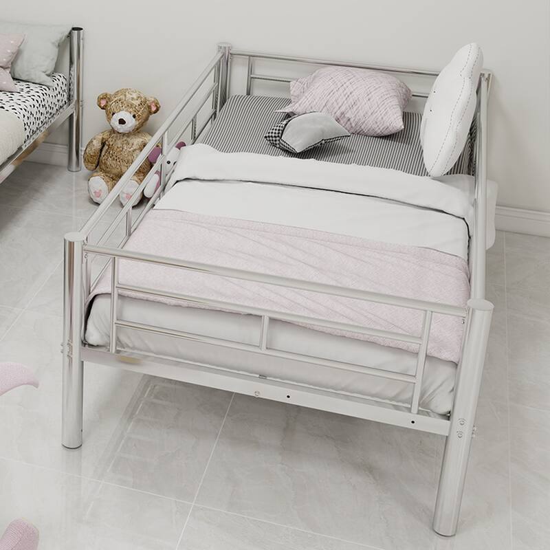 Twin Over Twin Metal Bunk Bed with Ladder and Guardrail, Convertible to 2 Separate Beds, No Box Spring Required