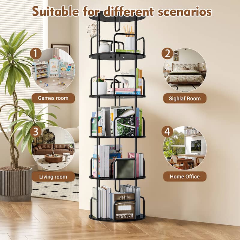 Rotating Bookshelf Tower 5 Tier, Spinning Bookcase, Vertical Turning Round storage Bookshelf