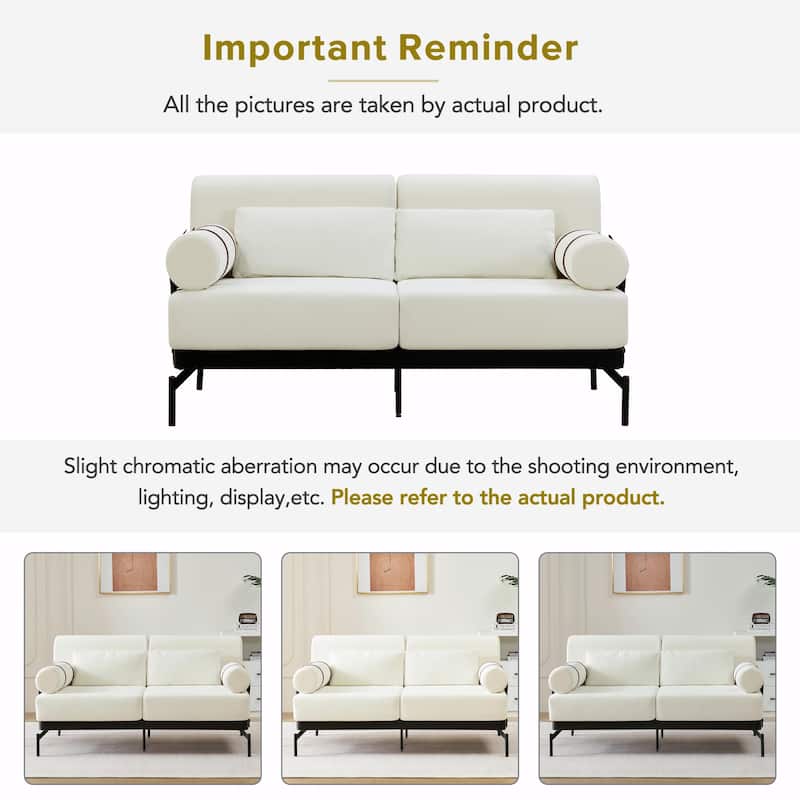 Modern Loveseat Sofa 59" Sofa Couch 2-Seater with Flexible USB Ports and Unique Cylindrical Armrests