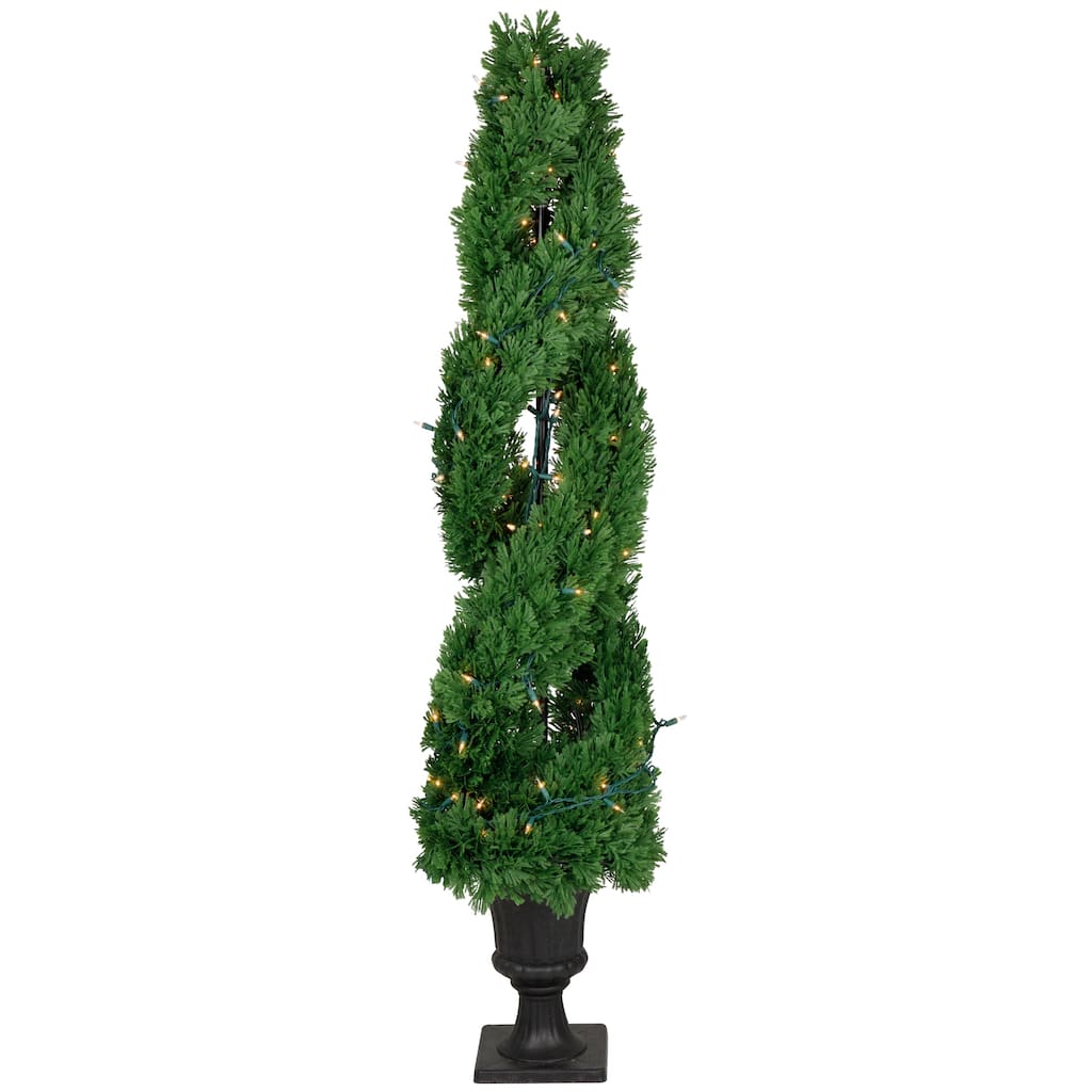 Real Touch™ Artificial Pre-Lit Cedar Double Spiral Topiary Tree Clear Lights 4.5'