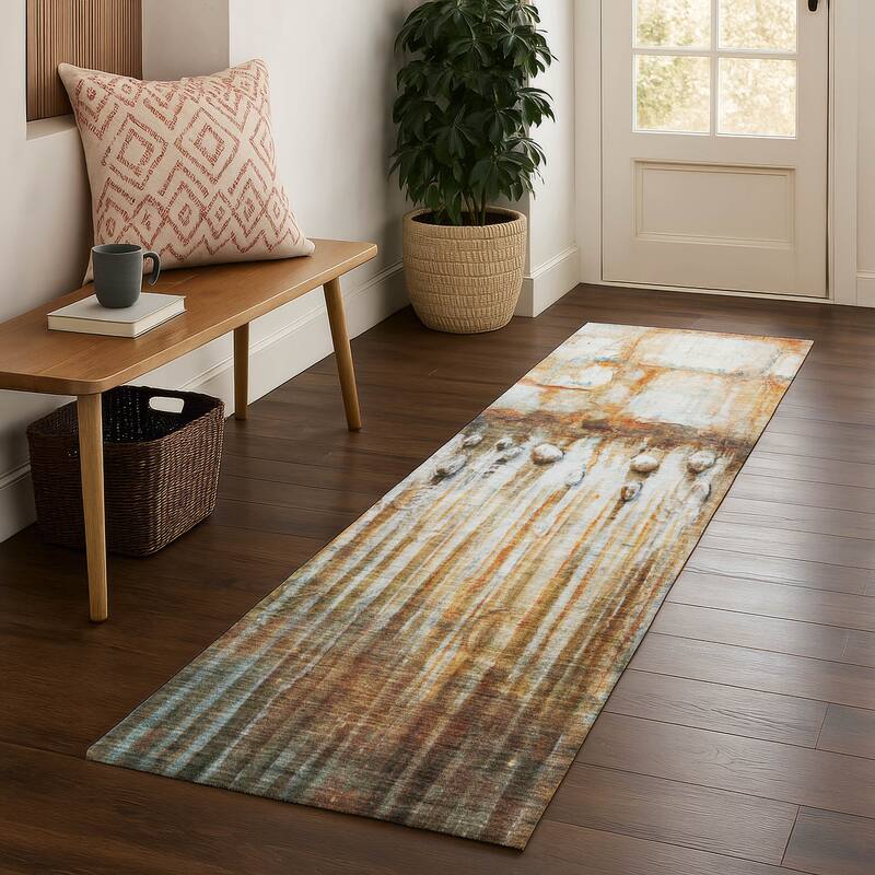 Premium Washable Super Soft Abstract Melt Mayfield Rug - Paprika - 2'3" x 7'6"