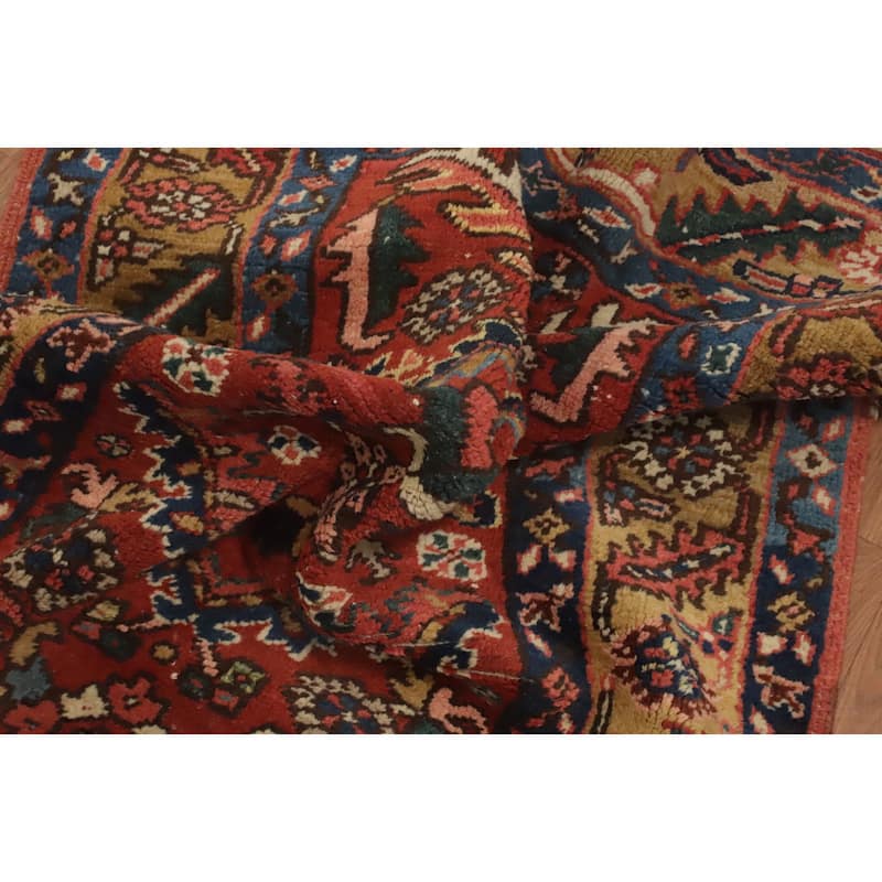Hand Knotted Oriental 100% Wool Carpet Traditional Geometric Oranges & Rust Heriz (serapi) Runner Rug - 10' 5'' X 2' 11''
