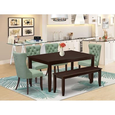 Rectangle Dining Table Set with 4 Chairs and Bench - Kitchen Table Set, Mahogany Finish