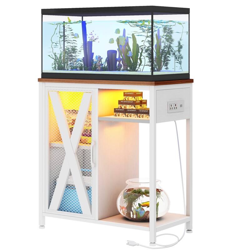 LED Aquarium Stand with Storage Cabinet and Power Outlets