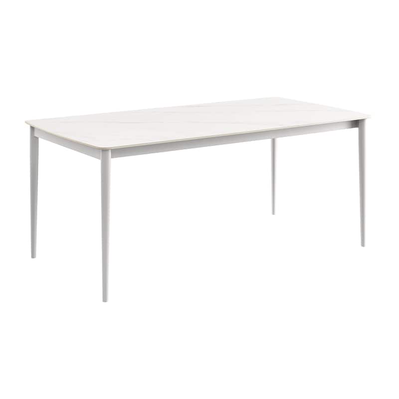 Rhodes 71 Inch Snowy Sintered Stone and Aluminum Indoor Outdoor Dining Table