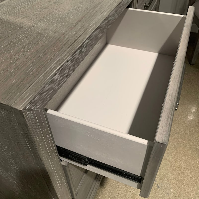 Roundhill Furniture Ennesley Gray Wood Bedroom Set with Upholstered Panel Bed, Dresser, Mirror, Nightstand, and Chest