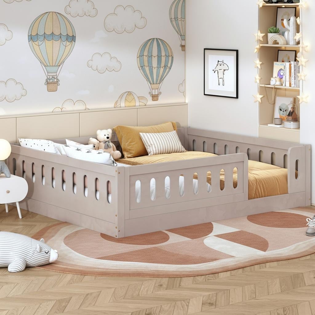 Floor Platform Bed with Guardrails by Harper&Bright Designs