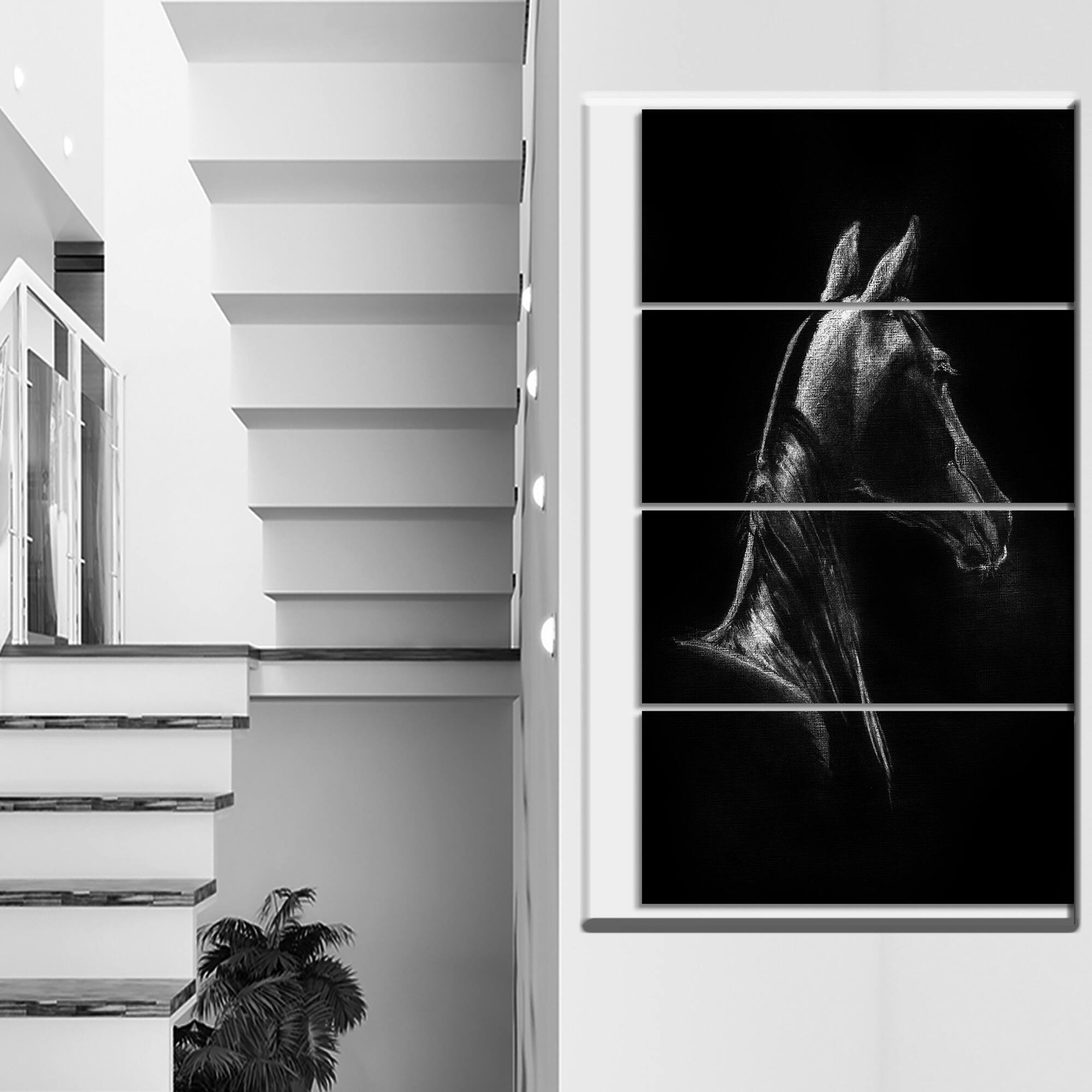 Designart "Horse in Black Background" Farmhouse Animal Print on Wrapped