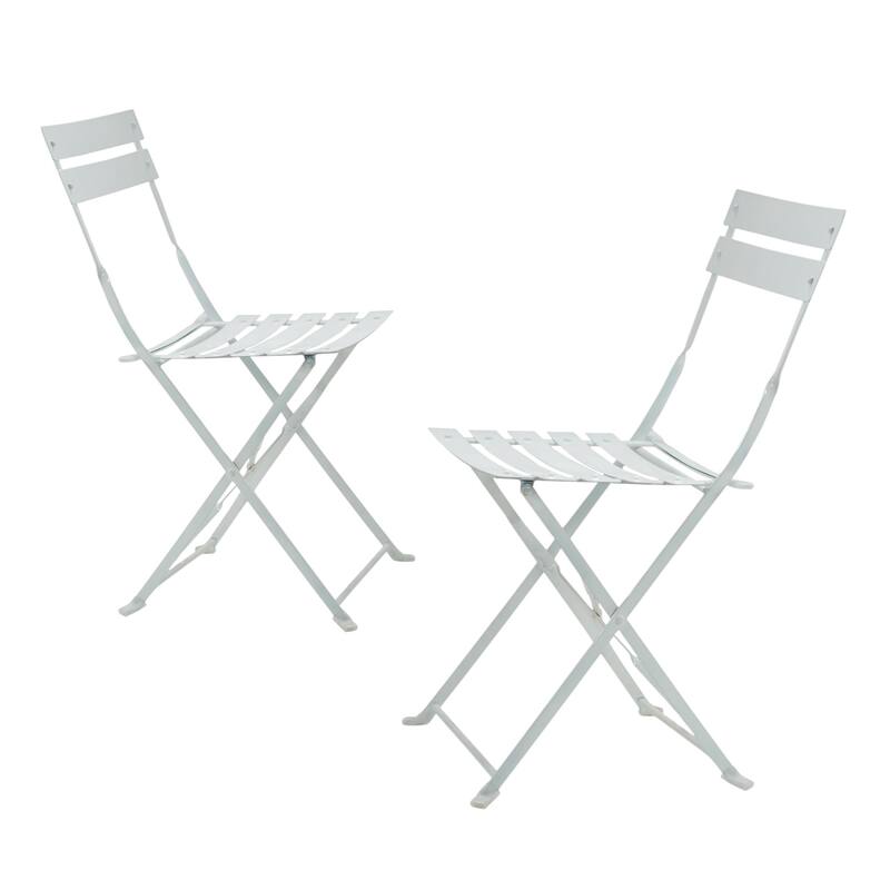 Set of Two White Aluminum Outdoor Folding Dining Chairs