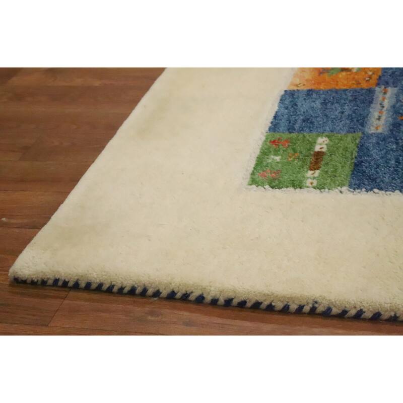 Hand Knotted Oriental 100% Wool Carpet Tribal Modern Navy Blue & Blues Gabbeh Area Rug - 7' 7'' X 5' 3''