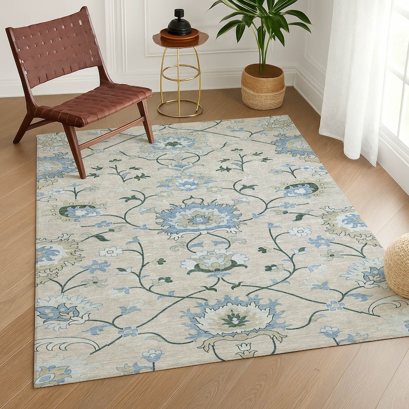 Machine Washable Indoor/ Outdoor Traditional Serena Chantille Rug