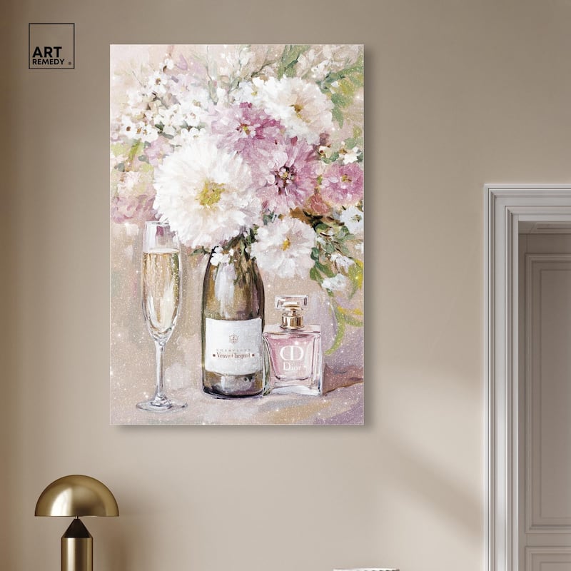 Light Floral Champagne Vase Acrylic by Art Remedy, Ready to Hang