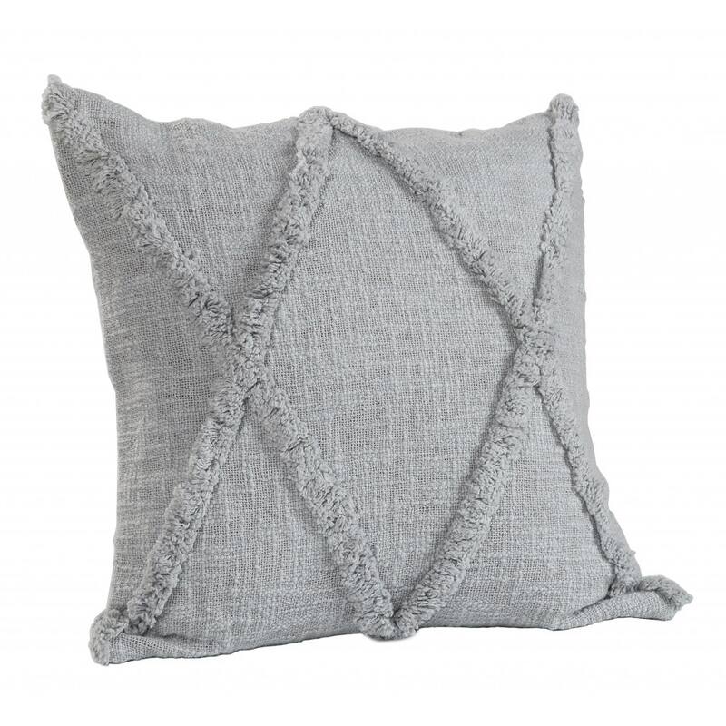 HomeRoots 18" X 18" Light Gray 100% Cotton Geometric Zippered Pillow