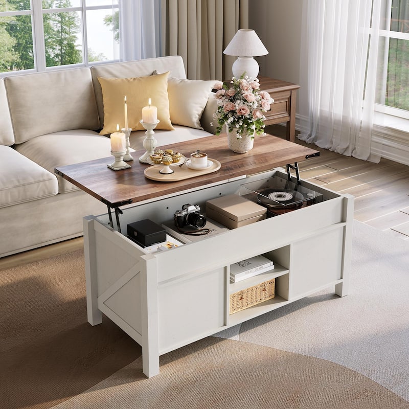 Farmhouse lift-top Coffee Table, Hidden Storage, Rustic Center Table