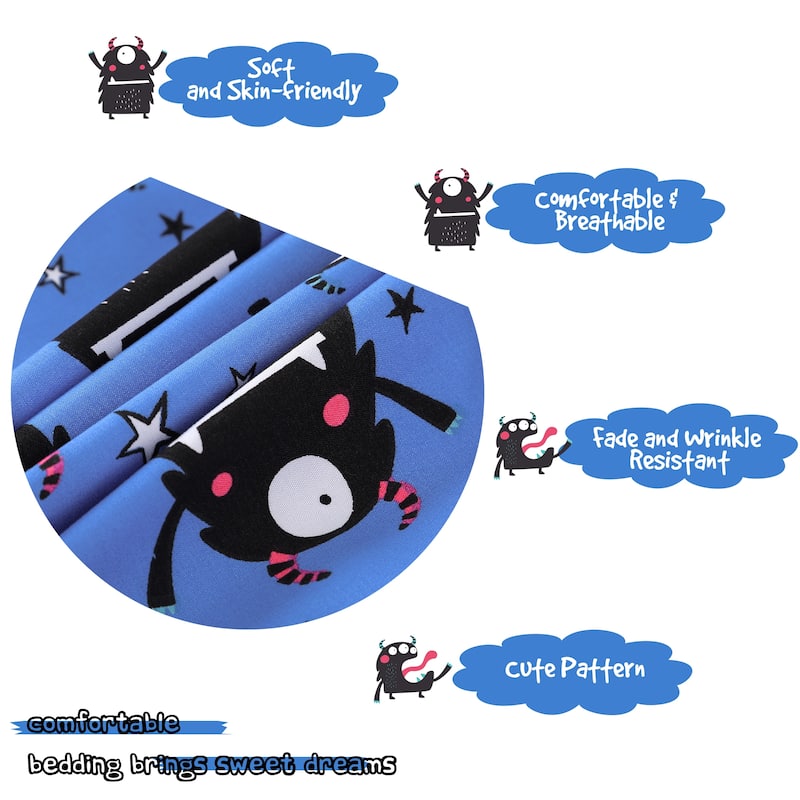 5 Piece Polyester Microfiber Bedding Set Small Black Cartoon Pattern