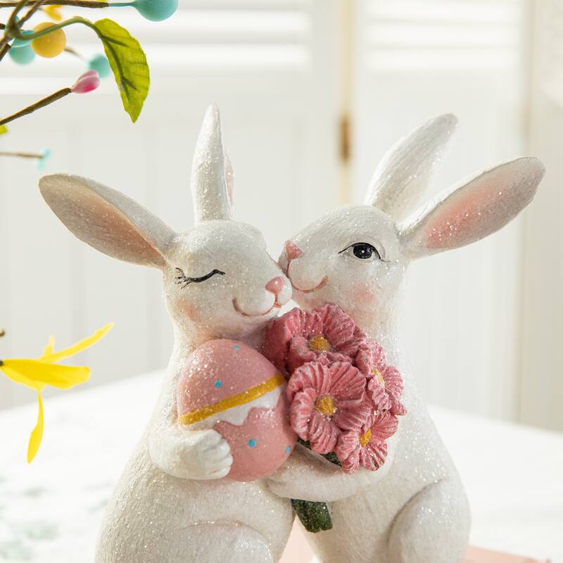 Glitzhome Easter Resin Bunny Table Decor Rabbit Figurines Lovely Gifts