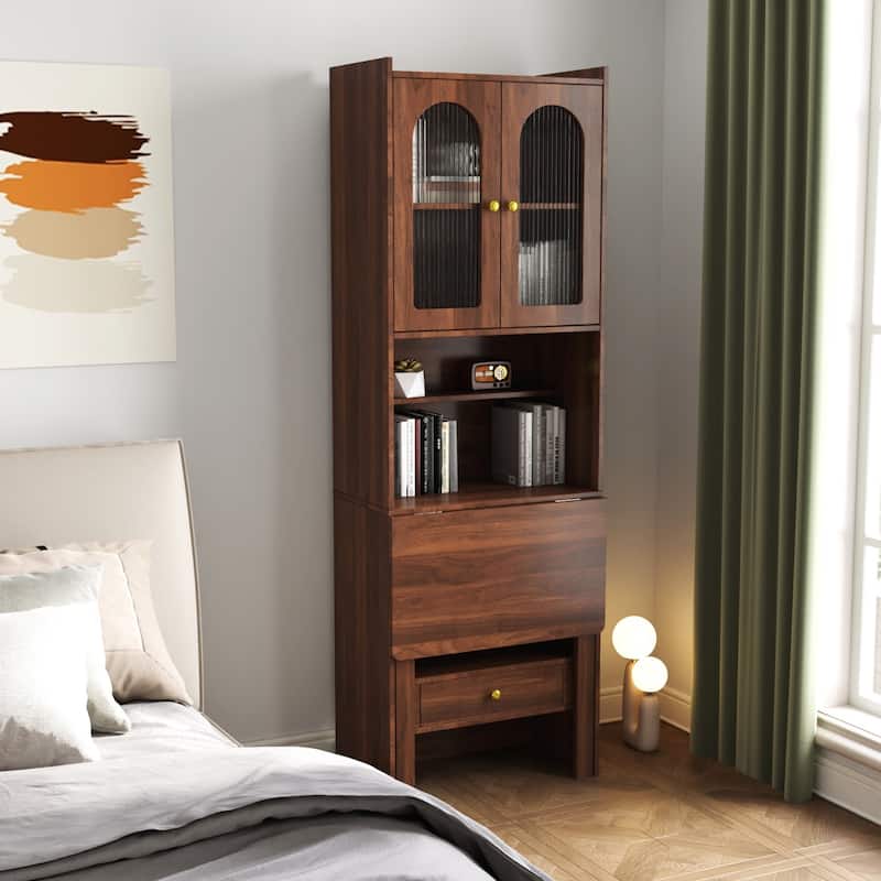 Fold-out Convertible Writing Table Study Desk with Cabinet and Drawer