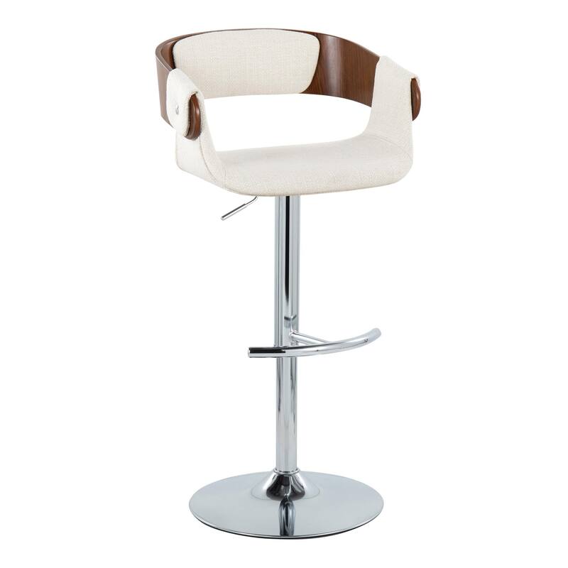 Carson Carrington Gavle Adjustable Bar Stool with Rounded T Footrest (Set of 2) - Cream Fabric/Walnut/Chrome