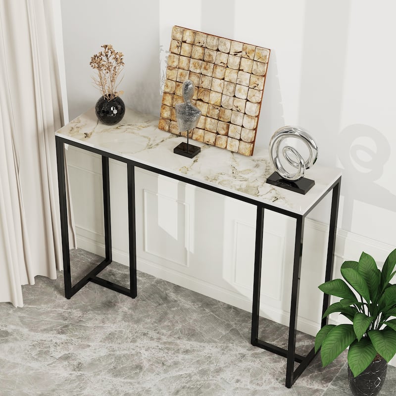 Long Modern Console Entry Table Sintered Stone Console Table for Foyer - 39"L x 12" W x 31" H