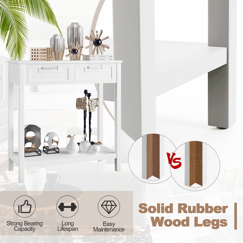 31.5" Rubber Wooden Entryway Console Table with Storage Drawers and Bottom Shelf for Living Room - 31.5" x 14" x 32" (L x W x H)