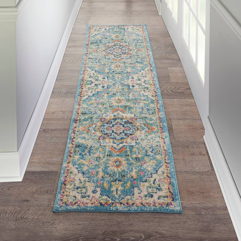 Nourison Cayuga Abstract Medallion Area Rug - 1' 10" x 6' - Ivory/Light Blue