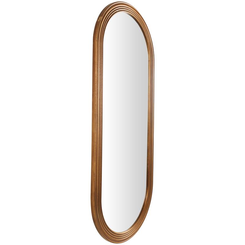 Brown Wooden Oval Room Wall Mirror with Dimensional Carved Frame