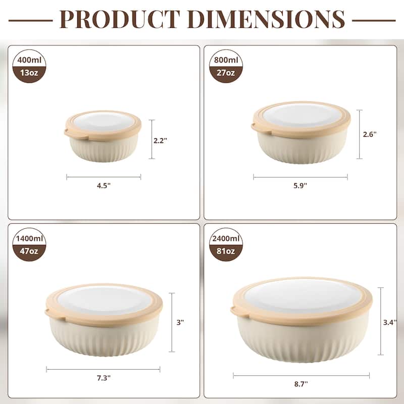 4-Pack BPA-Free Plastic Nesting, Stackable Food Storage Containers with Tight-Seal Lids - 8.7" D x 3.4" H