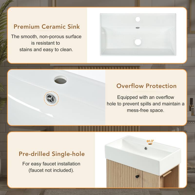 21.6" Bathroom Vanity With Ceramic Sink, Freestanding Modern Left Door Wood Grain Cabinet With Open And Closed Storage