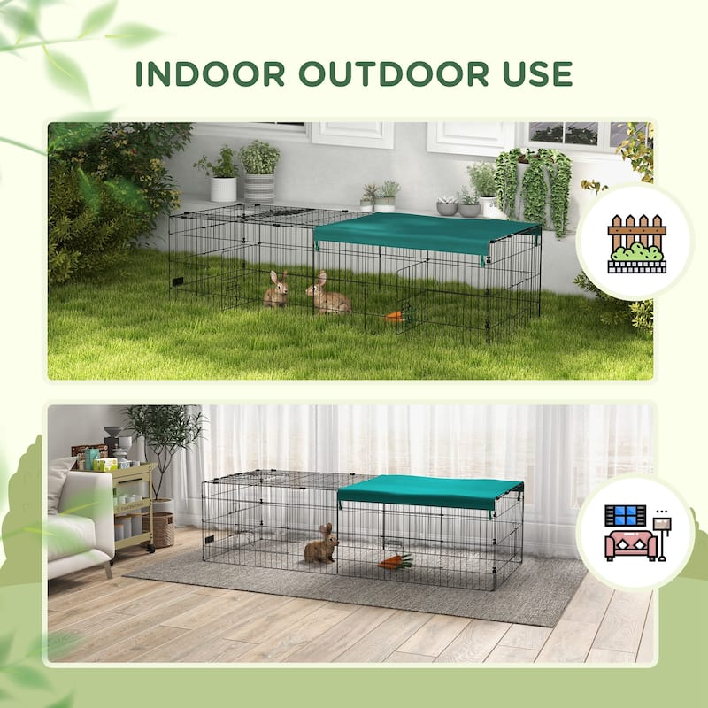Green-Black Small Animal Cage with Steel Frame, Roof and Multiple Gates - 72.75" W x 29.5" D x 19.7" H