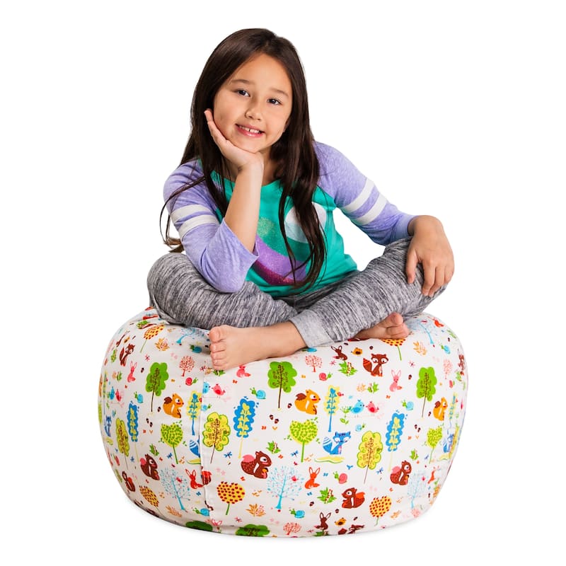 Kids' Stuffed Animal Storage Bean Bag Chair Cover or Toy Organizer - 27 Inches Medium - Canvas Animals Forest Critters