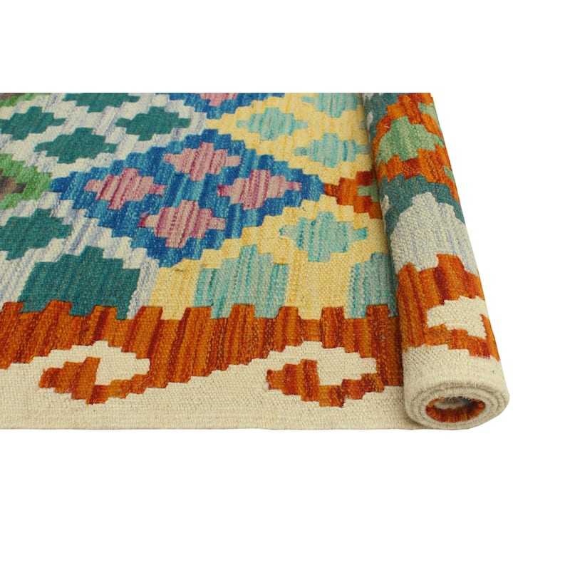 Flatweave Panya Green/Rust Rug - 3'3" x 4'10"