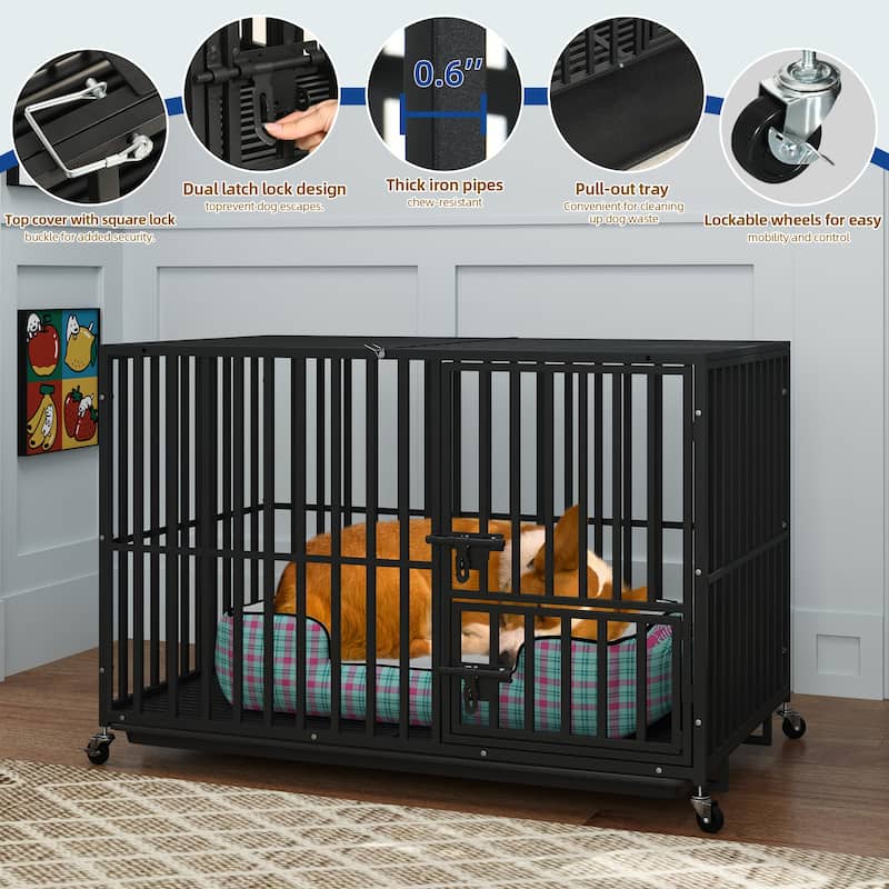 Moasis 47/43/37 inch Heavy Duty Dog Crate Escape Proof Dog Cage Kennel with Lockable Wheel