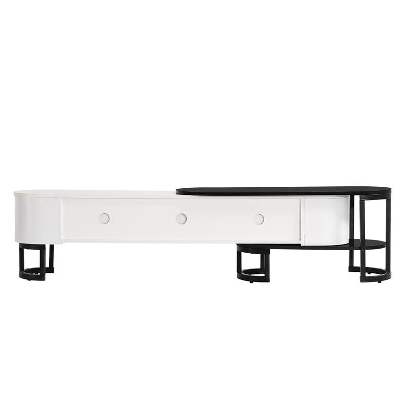 67.7"-76.4" Modern TV Stand with Adjustable Length & Height, 3 Storage Drawers, Metal Legs for Living Room
