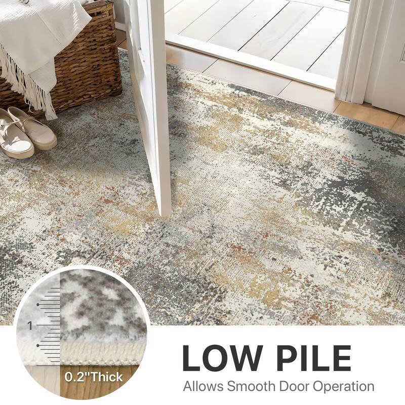 Mcow Abstract Taupe Collection Machine-Washable Non-Slip Area Rug - 8' x 10'