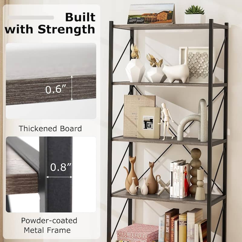 1/2 PCS 5-Tier Bookshelf 63" Tall Bookcase with Open Shelves