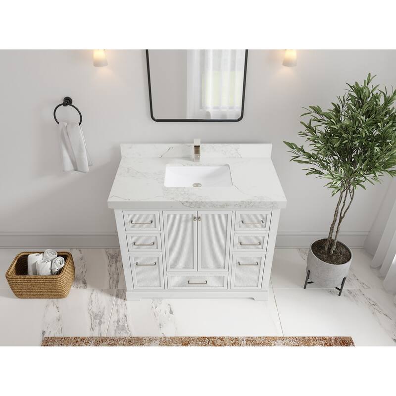 Willow Collections 42 in. W x 22 in. D Alys Single Sink Bathroom Vanity with Countertop - 2"Calacatta Nuvo - White