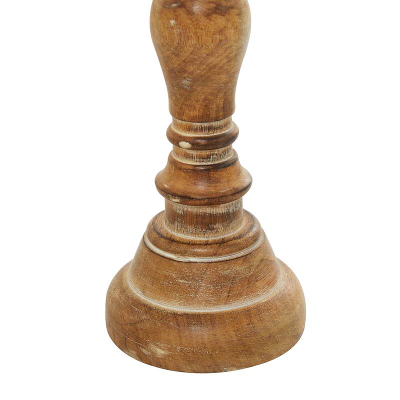Brown Mango Wood Handmade Candle Holder with Turned Style (Set of 3)
